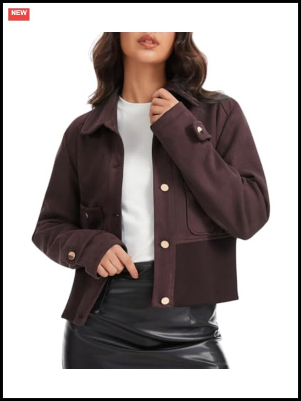 Faux Suede Cropped Casual Jacket Button Down Fall Coat
